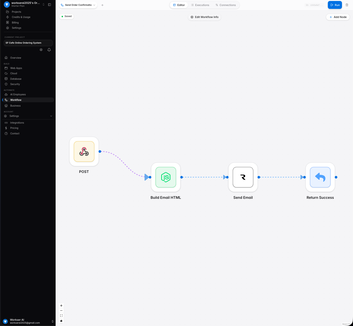 Workflow that sends an order confirmation email
